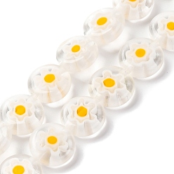 Прозрачный Handmade millefiori lampwork beads strands, плоско-круглые, прозрачные, 10x3.5 мм, отверстие : 0.8 мм, около 38 шт / нитка, 14.65'' (37.2 см)