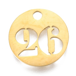Number 304 подвески из нержавеющей стали, отрезать, полый, плоские круглые с номером, золотые, кол. 26, 19x1.5 мм, отверстие : 2.5 мм