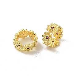 Серо-розавый Стойки обшивки латунные бусины, с кубического циркония, долговечный, без свинца и без кадмия, кольца с цветком, увядшая роза, 11.5x10x5 мм, отверстие : 7x8 мм