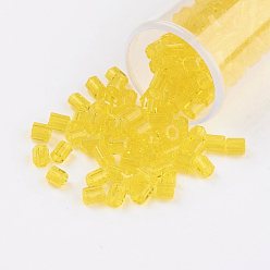 Yellow 11/0 Two Cut Round Hole Glass Seed Beads, Hexagon, Transparent Colours, Yellow, 2x2mm, Hole: 0.5mm, about 41000pcs/pound