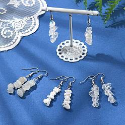 Смешанные камни Opalite, синтетический белый хаулит, Комплект из женских серег с подвесками из натурального белого лунного камня и кристаллов кварца, платина, 45~46x7~11 мм, 4 пар / набор