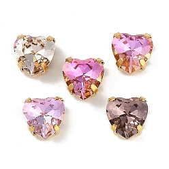 Золотой Латунные стеклянные стразы пришивные стразы, сердце, разноцветные, золотые, 8x8x6 мм, отверстие : 1 мм