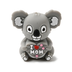 Серый Силиконовые бусины на день матери, фокусные бусы, коала, серые, 30x29x16 мм, отверстие : 2 мм