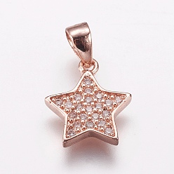 Розовое Золото Латунь микро проложить кубический цирконий очарование, звезда, розовое золото , 11.5x10x2 мм, отверстие : 2.5x3 мм