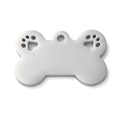 Нержавеющая Сталь Цвет Не тускнеющие 304 подвески из нержавеющей стали, лазерная резка, собачья кость с подвеской в виде отпечатка лапы, цвет нержавеющей стали, 16x25x1.8 мм, отверстие : 2 мм