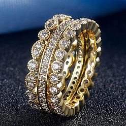 Золотой 3 шт. 3 стили латунные микропаве прозрачные кубические циркониевые кольца для женщин, золотые, размер США 9 (18.9 мм)