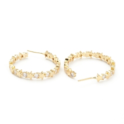 Real 18K Gold Plated Star Brass Micro Pave Clear Cubic Zirconia Hoop Earrings, Long-Lasting Plated, Real 18K Gold Plated, 5.5x34.5mm, Pin: 0.8mm