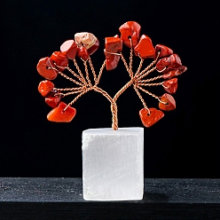 Красный Камень Натуральная крошка из красной яшмы Дерево жизни украшения, Натуральный селенитовый куб, медная проволока, энергетический камень фэн-шуй, подарок для женщин и мужчин, медитация, 60 мм