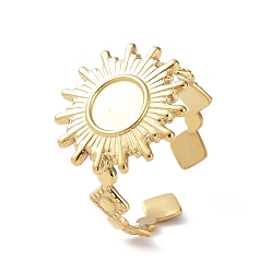 Настоящее золото 14K 304 компоненты открытого кольца манжеты из нержавеющей стали, настройки кольца безеля для эмали, солнце с круглым подносом, реальный 14 k позолоченный, внутренний диаметр: 17.8 мм, лоток : 6 мм