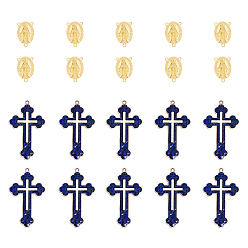 Golden Alloy Enamel Cross Pendants, with Chandelier Component Links, Rosary Center Pieces, Marine Blue, Golden, 74x72x17mm, 10pcs/shape, 20pcs/box