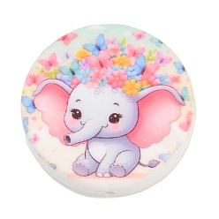 Elephant Printed Silicone Beads, Focal Beads, Elephant, 28mm, Hole: 2mm