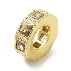 Золотой Восьмиугольные латунные микро-паве кубические циркониевые европейские бусины, бусины с большим отверстием, долговечный, без кадмия и без свинца, золотые, 10x3.5 мм, отверстие : 5 мм