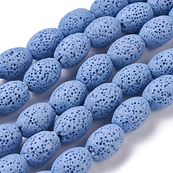 Васильковый Бусы из натуральной лавы, окрашенные, овальные, васильковый, 12x8.5~9 мм, отверстие : 1.6 мм, около 32~33 шт / нитка, 15.5~15.7 дюйм (39.5~40 см)