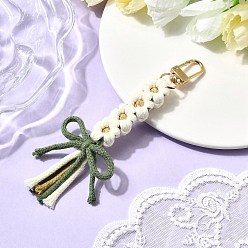 Светло-желтый Хлопок подвесные украшения, с поворотными застежками сплава, цветок с бантом, золотой свет, светло-желтый, 132~135 мм