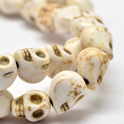 Creamy White Dyed Synthetic Turquoise Bead Strands, Skull, Creamy White, 8x6x7mm, Hole: 1mm, about 48~49pcs/strand, 15.3~15.5 inch