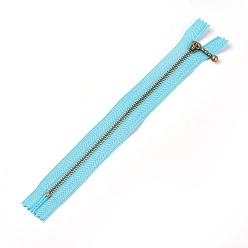 Dark Turquoise Garment Accessories, Nylon Closed-end Zipper, with Metal Zipper Puller, Zip-fastener Component, Antique Bronze, Dark Turquoise, 23.7~24.1x2.8x0.2cm