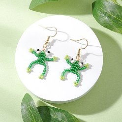 Золотой 304 серьги-подвески в виде лягушек из нержавеющей стали, со стеклянными бисеринами, золотые, 46x24 мм