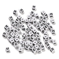 Letter M Непрозрачные акриловые бусины, Эмаль стиле, куб с письмом, Буква М, 4.5x4.5x4.5 мм, отверстие : 2 мм, 5500 шт / 500 г