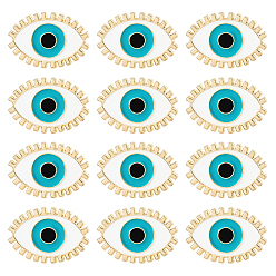 White 12Pcs Evil Eye Enamel Pin, Alloy Enamel Brooch for Backpack Clothing, Light Gold, White, 17x24.5x10mm, Pin: 1mm