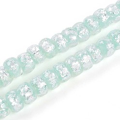 Аквамарин Светящиеся стеклянные бусины ручной работы из серебряной фольги, рондель, светится в темноте, аквамарин, 7~8.5x4.5~6.5 мм, отверстие : 1~1.5 мм, около 80 шт / нитка, 16.34 дюйм (41.5 см)