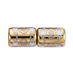Light Gold Гальванические стеклянные бусины, колонна с цветочным и облачным узором, золотой свет, 11.5~12x8~8.5 мм, отверстие : 1.2~1.4 мм