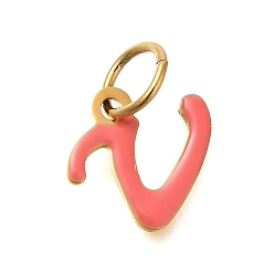 Letter V Ионное покрытие (ip) 304 эмалированные буквы из нержавеющей стали, с целью перехода в кольце, реальный 14 k позолоченный, Буква V, 10.5x11x1 мм, отверстие : 5 мм