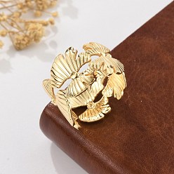 Настоящее золото 18K Цветочные латунные кольца для женщин, без кадмия, без никеля и без свинца, реальный 18 k позолоченный, 15.3 мм, внутренний диаметр: 18 мм