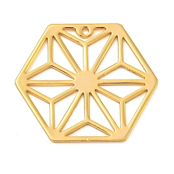 Настоящее золото 18K Латунные подвески, шестигранник с подвесками в виде сот, реальный 18 k позолоченный, 21x24x1 мм, отверстие : 1 мм