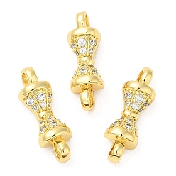 Golden Rack Plating Brass Pave Clear Cubic Zirconia Connector Charms, Bowknot Links, Long-Lasting Plated, Lead Free & Cadmium Free, Golden, 6x20x5mm, Hole: 3x2mm