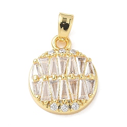 Настоящее золото 18K Латунные микро проложить кубического циркония подвески, без кадмия и без свинца, плоские круглые прелести, реальный 18 k позолоченный, 16x13x4.5 мм, отверстие : 3.5x2.5 мм