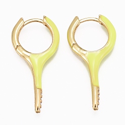 Желтый Серьги-кольца из латуни с микропаве из прозрачного кубического циркония, с эмалью, долговечный, леденец, реальный 18 k позолоченный, желтые, 27x13.5x3 мм, штифты : 1 мм