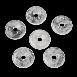 Quartz Crystal Natural Quartz Crystal Pendants, Rock Crystal Donut/Pi Disc Charms, 30x6mm, Hole: 8mm