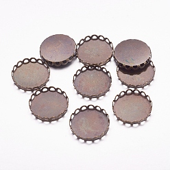 Antique Bronze Brass Lace Edge Bezel Cups, Cabochon Settings, Cadmium Free & Lead Free, Flat Round, Antique Bronze, Tray: 18mm