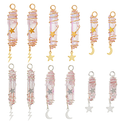 Золотой & Серебряный 12 шт. 6 стили гальванизированные натуральные кварцевые кристаллы заостренные медные проволочные подвески-пули, с латунью и 304 нержавеющей сталью звезда молния луна, розовые, золотой и серебряный, 44.5~54x10~11x11~13 мм, отверстие : 4 мм, 2 шт / стиль