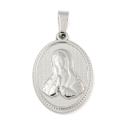 Нержавеющая Сталь Цвет Не тускнеющие 304 подвески из нержавеющей стали, очарование религиозной темы, овальные с рисунками " virgin mary", цвет нержавеющей стали, 24x16x2~2.5 мм, отверстие : 5x3 мм