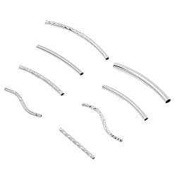 Platinum Brass Tube Beads, Curved, Platinum, 19.5~35x1.5~3mm, Hole: 0.5~1mm, 120pcs/box