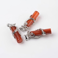 Полосатый Агат Трубчатые агатовые / полосатые агатовые подвески, с латунной фурнитурой дракона , платина, 48x15x10 мм, отверстие : 7x5 мм