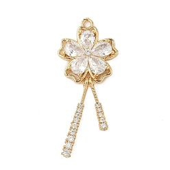 Цветок Латунные микро проложить кубического циркония подвески, без никеля , реальный 18 k позолоченный, цветок, 39x16.5x4.5 мм, отверстие : 1.6 мм