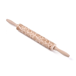 Flower Wooden Rolling Pin, Engraved Embossing Rolling Pin, for Baking Embossed Cookies, Kitchen Tool, BurlyWood, Floral Pattern, 43x4cm