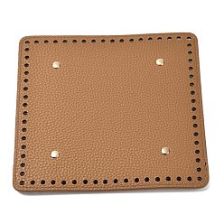Camel Imitation PU Leather Bottom, Square with Round Corner & Alloy Brads, Litchi Grain, Bag Replacement Accessories, Camel, 19x19.1x0.4~1.1cm, Hole: 5mm