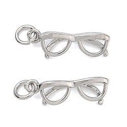 Platinum Rack Plating Brass Pendants, Glasses Charms, Cadmium Free & Lead Free, Long-Lasting Plated, Platinum, 19x6x4mm, Hole: 3.5mm