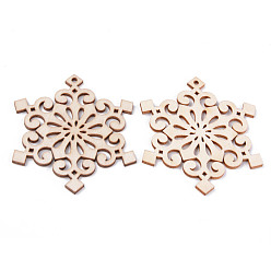 Antique White Undyed Natural Wooden Big Pendants, Laser Cut, Snowflake, Antique White, 71x62x2.5mm, Hole: 2.5mm