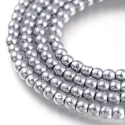 Platinum Plated Electroplate Glass Beads Strands, Round, Full Plated, Platinum Plated, 2mm, Hole: 0.6mm, about 180pcs/strand, 14.17 inch(36cm)