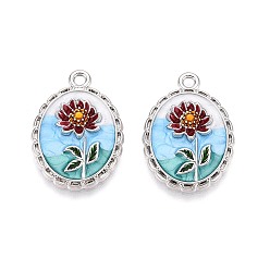 Платина Стойки обшивки сплава эмали подвески, овальный и цветок, платина, 25.5x18x3.5 мм, отверстие : 1.8~2 мм