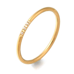 Настоящее золото 18K Ионное покрытие (IP) 304 кольца на палец из нержавеющей стали с микропаве из прозрачного циркония, простые кольца для женщин, реальный 18 k позолоченный, 1 мм, размер США 7 (17.3 мм)