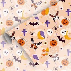 Розовый Бумага для упаковки подарков на тему хэллоуина, прямоугольник с бабочкой, черепом, призраком, тыквой, пауком, узором, оберточной бумагой, украшением, туманная роза, 750x510 мм