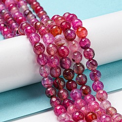 Deep Pink Natural Agate Beads Strands, Dyed & Heated, Round, Faceted, Deep Pink, 6mm, Hole: 1mm, about 62pcs/strand, 14.37~14.76 inch(36.5~37.5cm)