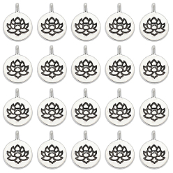 Античное Серебро 50 шт. Подвески из сплава в тибетском стиле, плоские круглые с лотоса, без кадмия и без свинца, античное серебро, 20x15x2 мм, отверстие : 2 мм