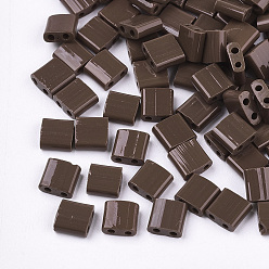Кокосово-Коричневый Стеклянный бисер с отверстиями fgb 2, непрозрачных цветов, квадратный, кокосового коричневый, 5x4.5~5.5x2~2.5 мм, отверстие : 0.5~0.8 мм, около 1180 шт / упаковка