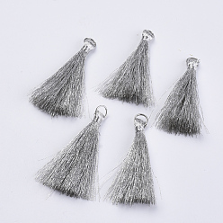 Silver Polyester Tassel Pendant Decorations, with Platinum Iron Jump Rings, Silver, 48~53x6~9mm, Hole: 5x2.5mm